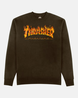 Thrasher Inferno Crew Neck Jumper - Dark Chocolate