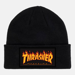 Thrasher Beanie Flame Patch Logo - Black