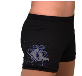ChloeNoel Adults Black Shorts with Blue Ribbon Crystals