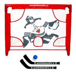 Winnwell Hockey Collapsible PVC Mini Net & Target W/2 Sticks, Ball & Case