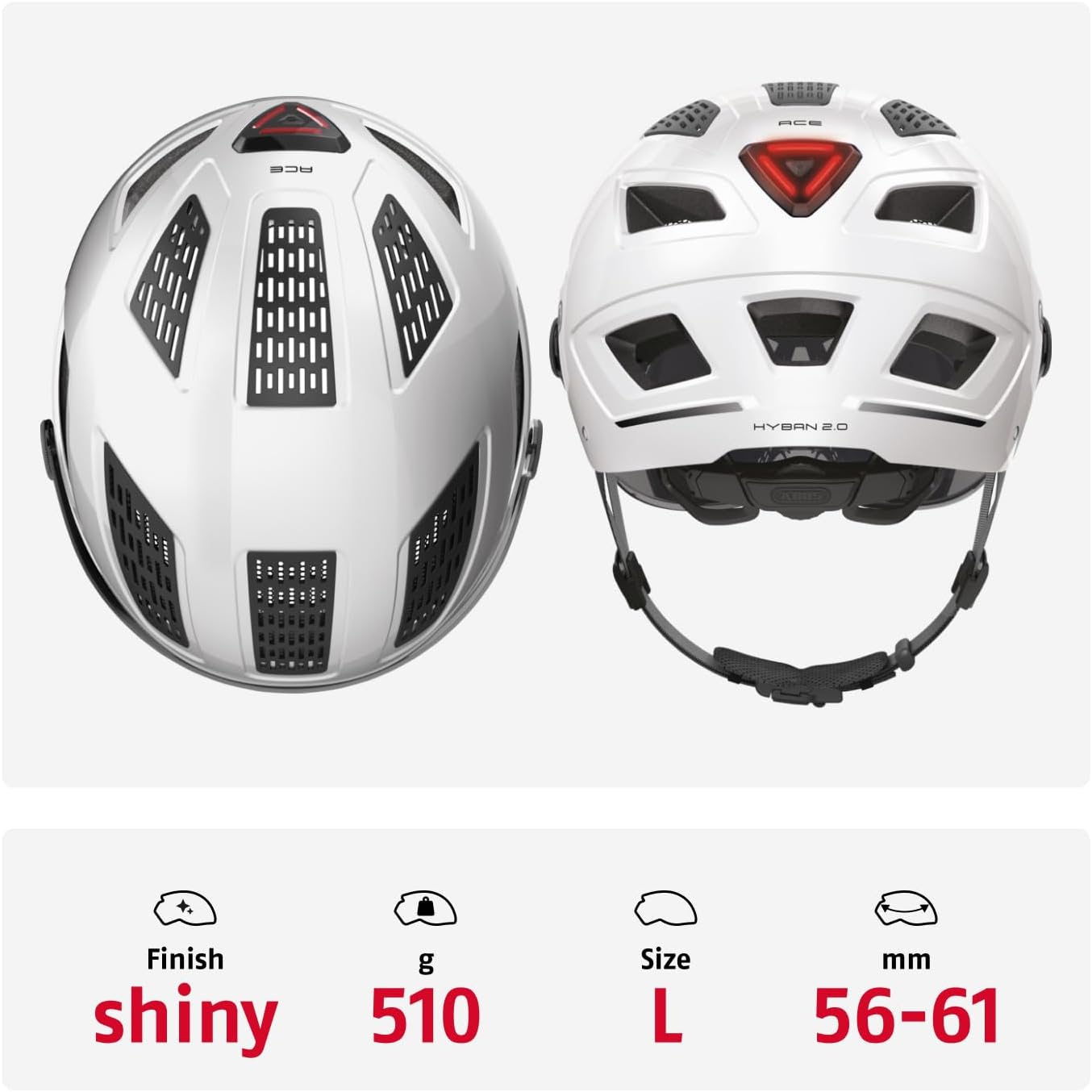 Magnetic Fidlock Helmet Closure ABUS Hyban 2.0 ACE City Bike Helmet - ABS  Hard Shell With Visor & Rear Light For Urban Cycling, Men & Women LED  Safety Bike Helmet