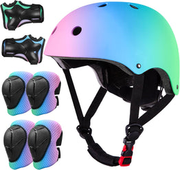 Adjustable Kids Helmet - Pink/Green/Blue with Protective Pack